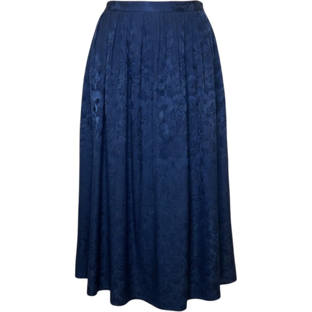 Quiet Luxury Minimalism Vintage 100% Silk Floral Flowy Midi Skirt Navy XL 18